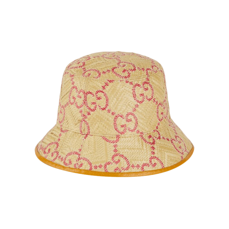 Gucci GG Raffia Effect Bucket Hat 'Beige/Red'