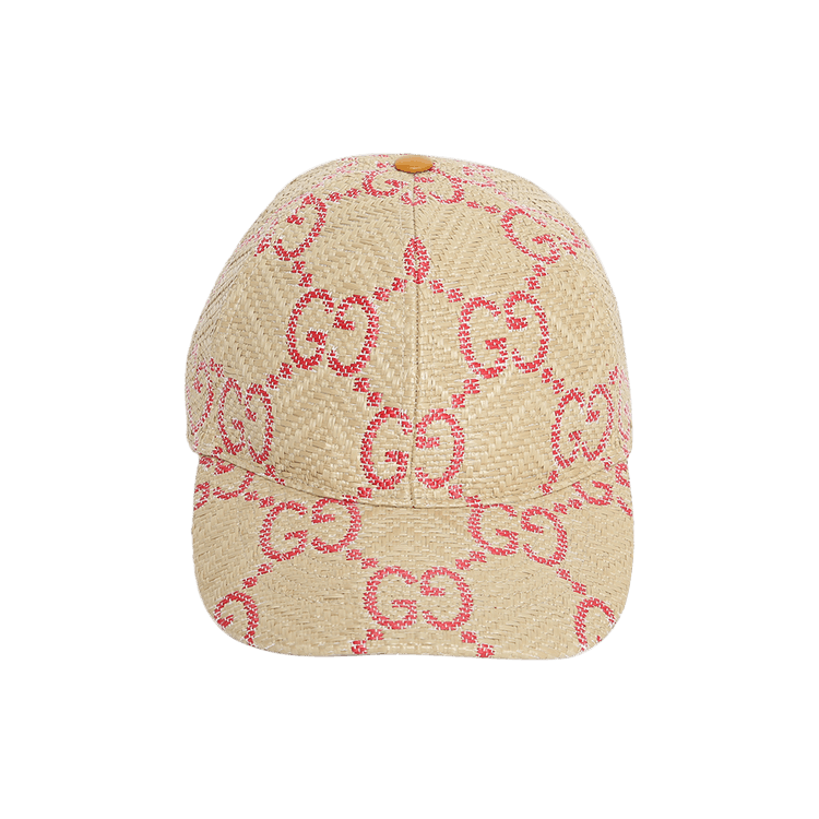 Gucci GG Raffia Effect Baseball Hat 'Beige/Red'