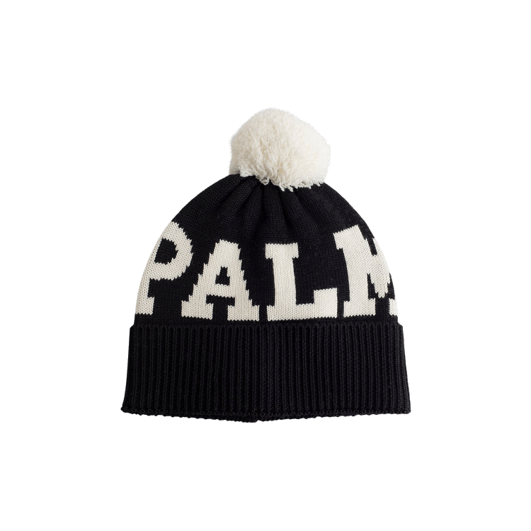 Palm Angels Logo Knitted Pompom Beanie 'Black/White'