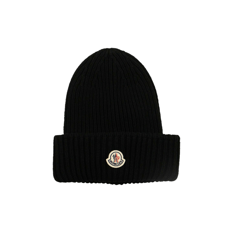 Moncler Wool Logo Patch Beanie Hat 'Black'