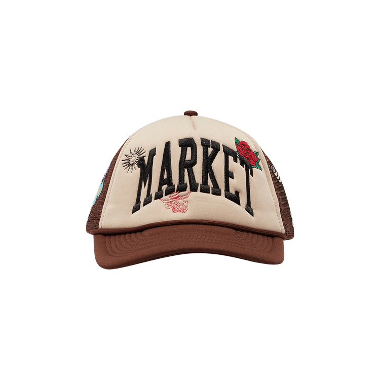 Market Varsity Hand-Drawn Trucker Hat 'Cream/Brown'