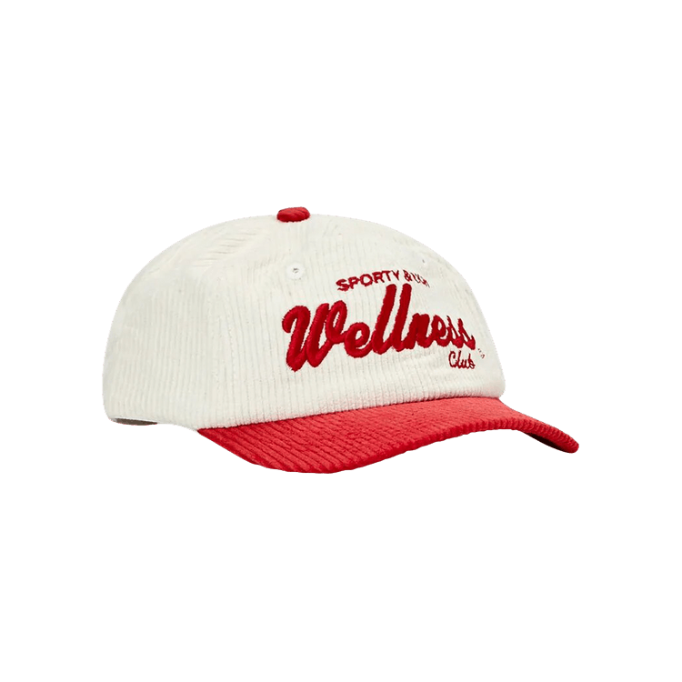 Sporty & Rich Cord Wellness Club Hat 'White/Red'