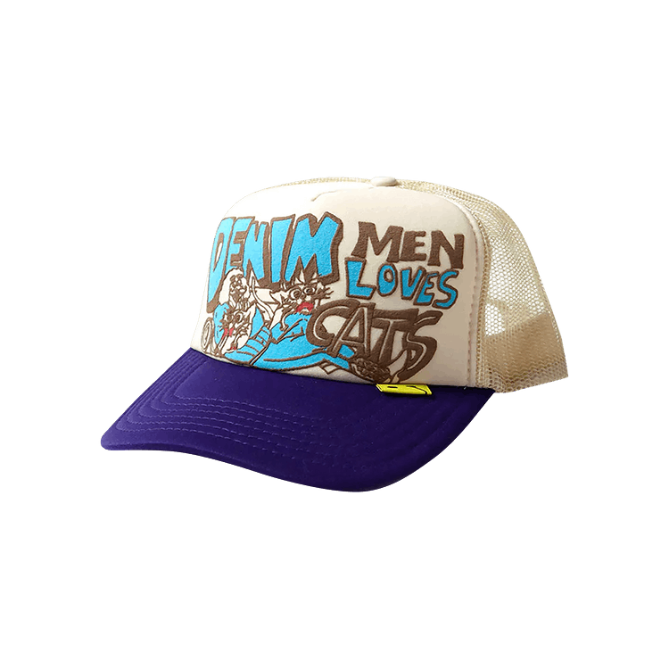 Kapital Denim Men Love Cats Trucker Cap 'Ecru/Purple'