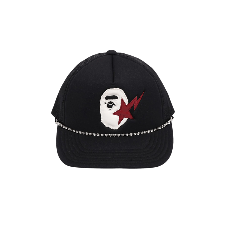 BAPE Sta Ape Head Leather Patched Mesh Cap 'Black'