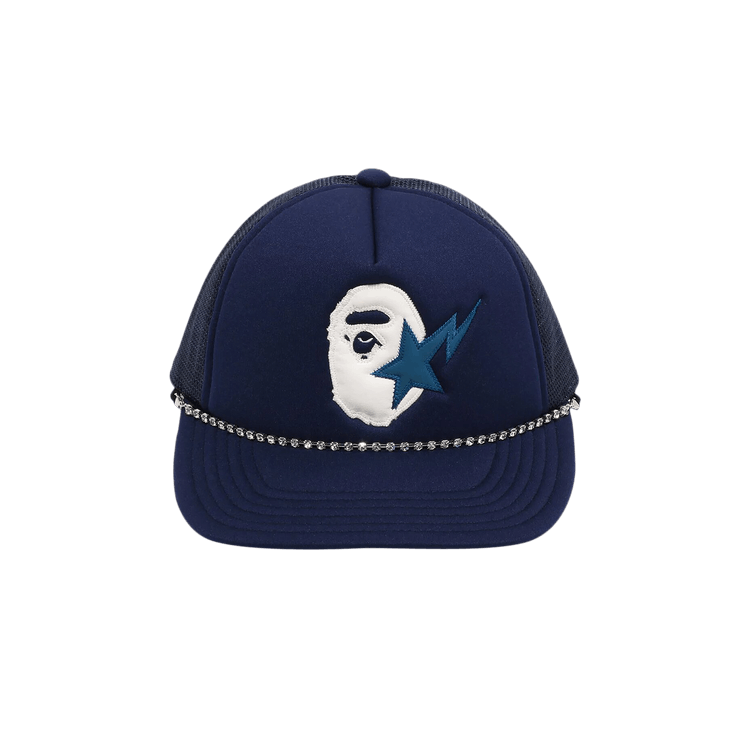 BAPE Sta Ape Head Leather Patched Mesh Cap 'Blue'