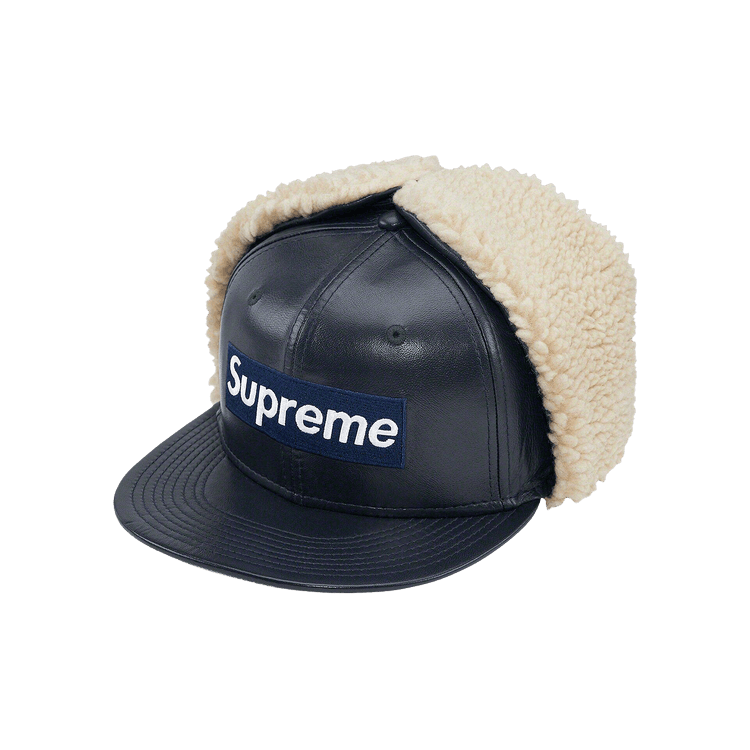 Supreme Leather Earflap Box Logo New Era 'Navy'