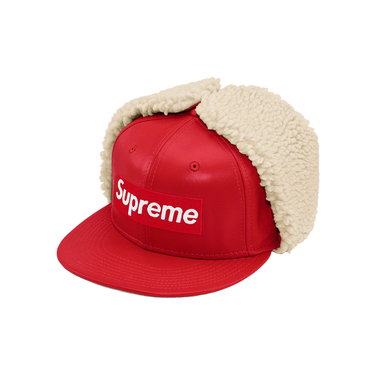 Supreme Leather Earflap Box Logo New Era 'Red'