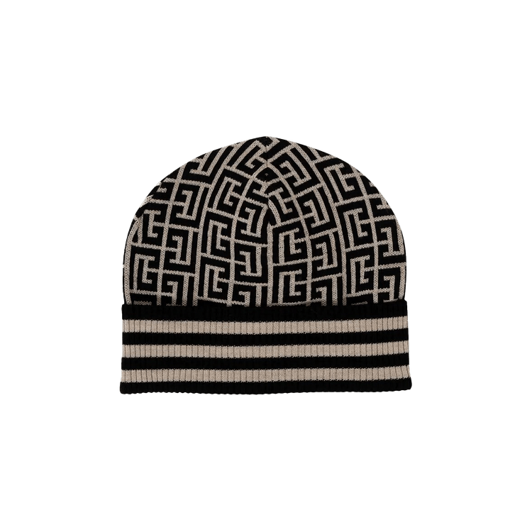 Balmain Monogram Embroidered Wool Hat 'Ivory/Black'