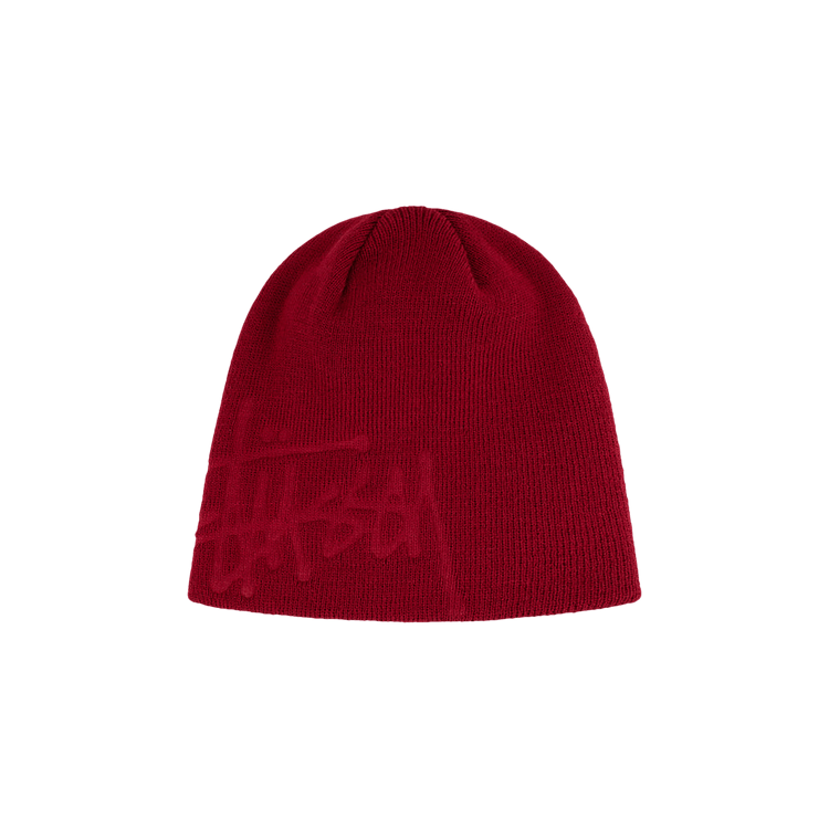 Stussy Debossed Stock Logo Skullcap Beanie 'Deep Red'
