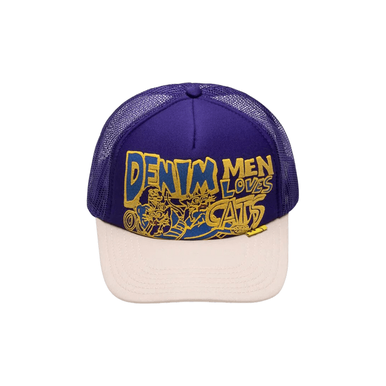 Kapital Denim Men Love Cats Trucker Cap 'Purple/Ecru'