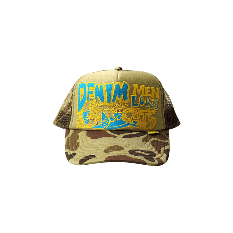 Kapital Camo Denim Loves Cats Truck Cap 'Yellow'