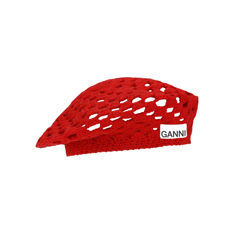 GANNI Lambswool Crochet Beret 'Red'