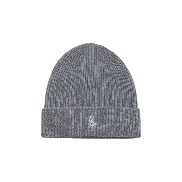 Sporty & Rich Logo Embroidered Ribbed Knit Beanie 'Grey'