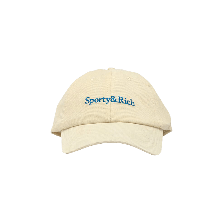 Sporty & Rich Serif Logo Corduroy Hat 'Cream/Ocean'