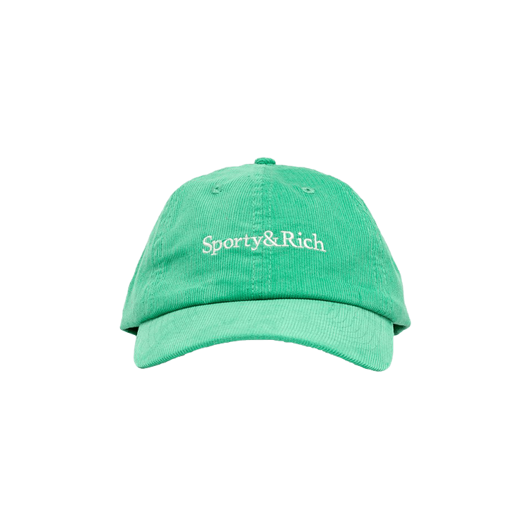 Sporty & Rich Serif Logo Corduroy Hat 'Verde/Cream'