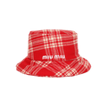 Miu Miu Check Print Bucket Hat 'Red'