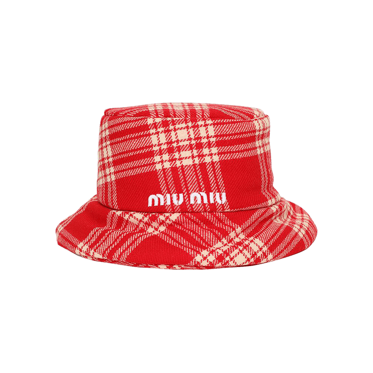 Miu Miu Check Print Bucket Hat 'Red'