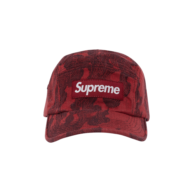 Supreme Flames Jacquard Denim Camp Cap 'Washed Red'