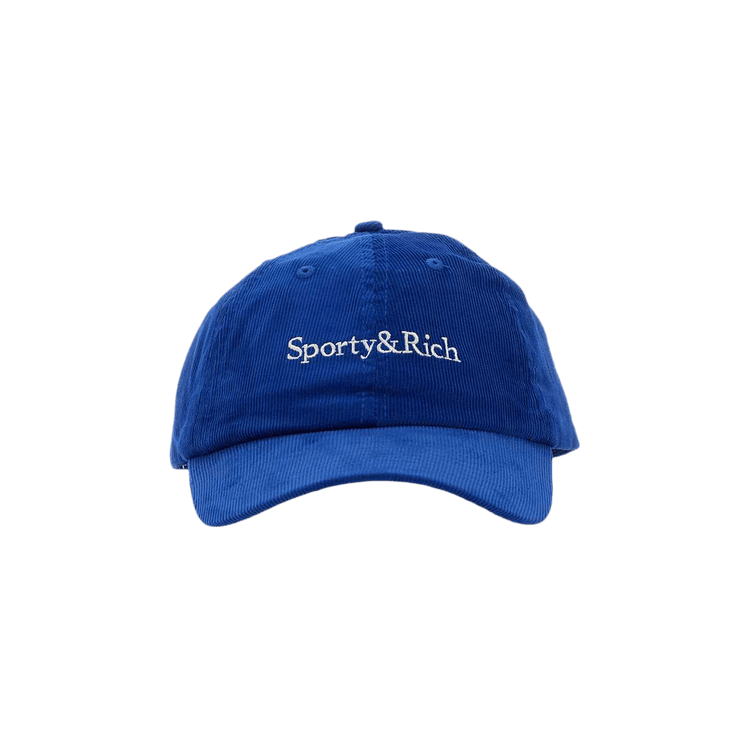 Sporty & Rich Serif Logo Corduroy Hat 'Ocean/Cream'