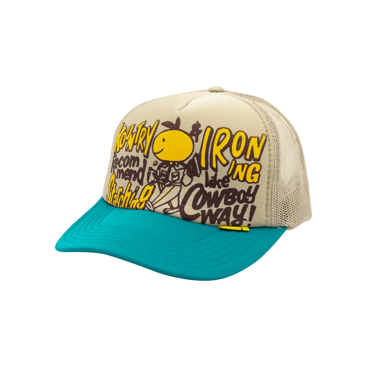 Kapital Coneycowbowy Trucker Cap 'Beige/Turquoise'