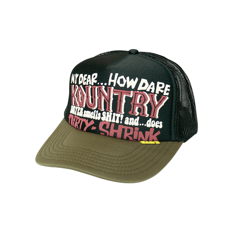 Kapital Kountry Dirty Shrink Trucker Cap 'Black/Dark Green'