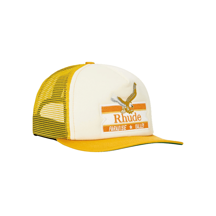 Rhude Paradise Valley Twill Trucker Hat 'Mustard/Vintage White'