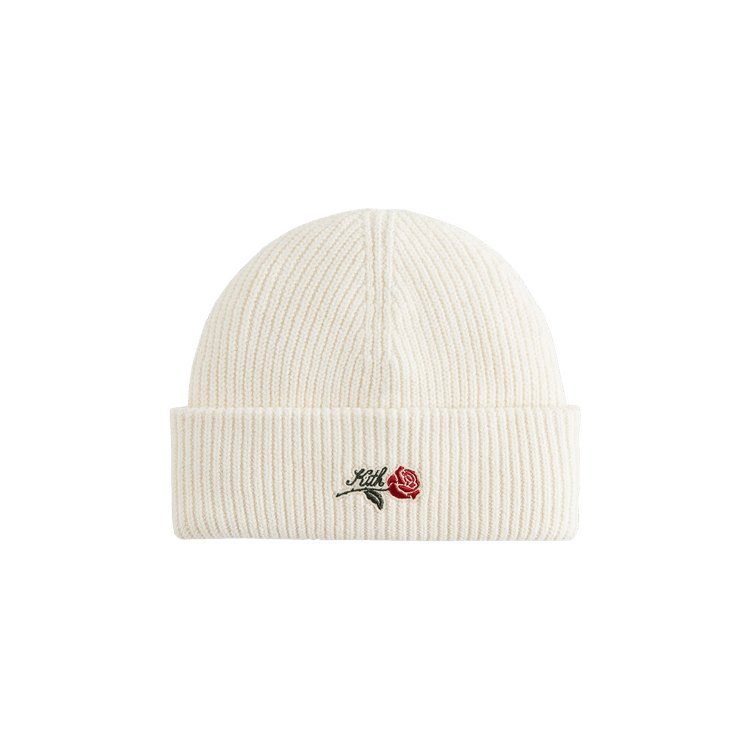 Kith Script Rose Felt Embroidery Cotton Beanie 'Sandrift'