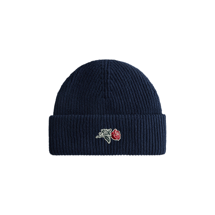Kith Script Rose Felt Embroidery Cotton Beanie 'Nocturnal'
