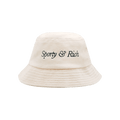 Sporty & Rich Italic Logo Embroidered Velour Bucket Hat 'Cream/Navy'