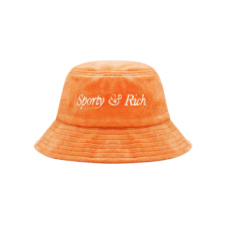 Sporty & Rich Italic Logo Embroidered Velour Bucket Hat 'Peach/White'