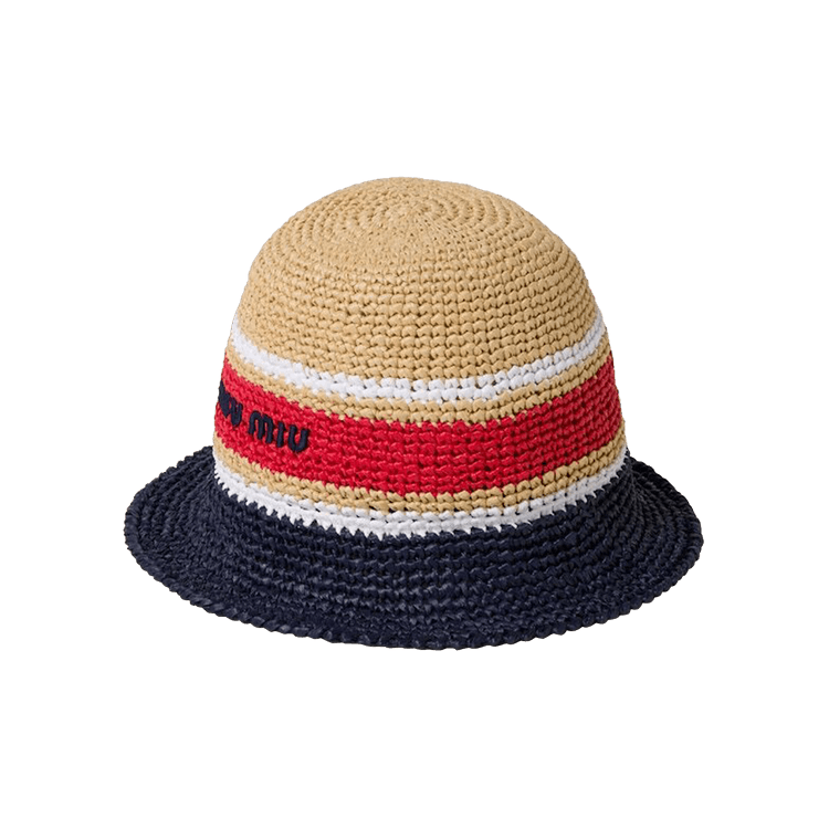 Miu Miu Viscose Raffia Hat 'Beige/Blue'