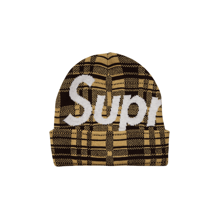 Supreme Big Logo Beanie 'Tan Plaid'