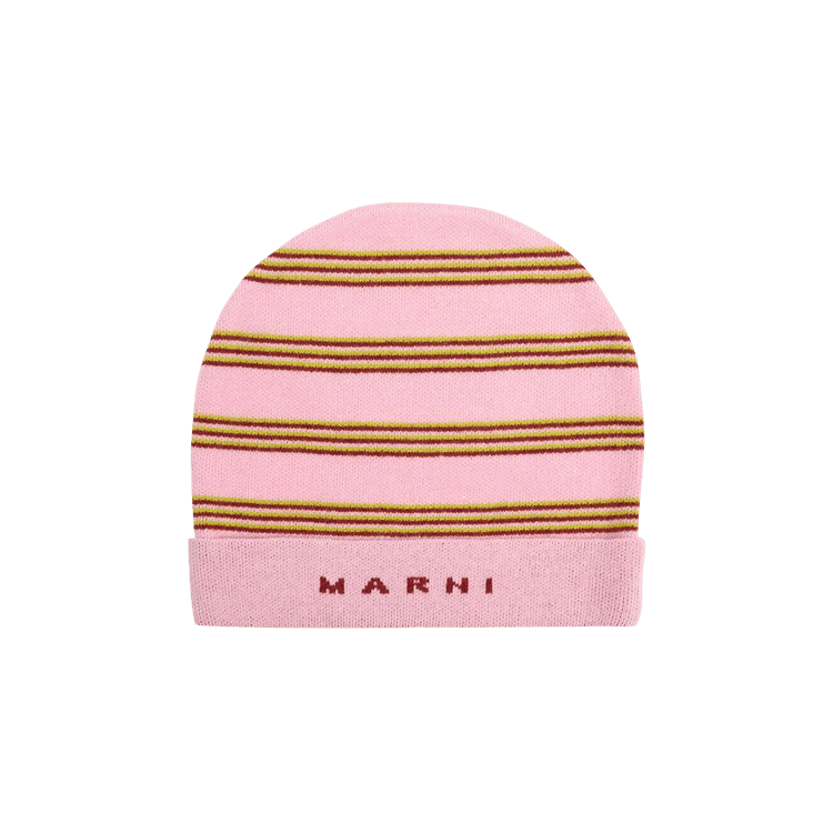 Marni Kids Knit Wool Mix Striped Beanie 'Pink/Yellow/Red'
