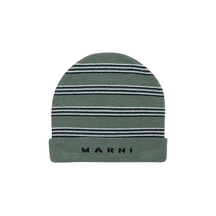 Marni Kids Knit Wool Mix Striped Beanie 'Green/Black/White'