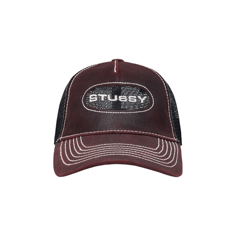 Stussy Low Pro Trucker Cut-Out Leather Snapback 'Wine'