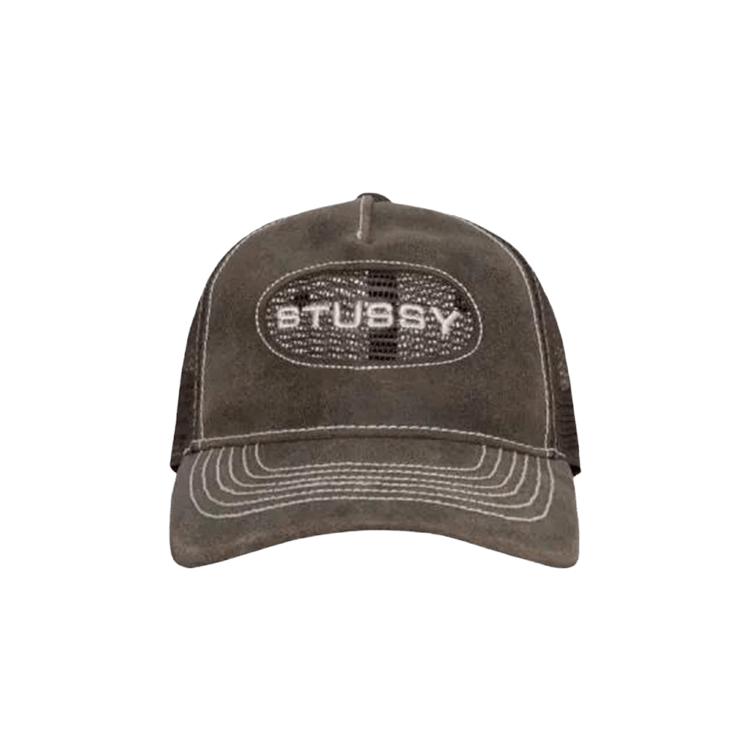 Stussy Low Pro Trucker Cut-Out Leather Snapback 'Brown'