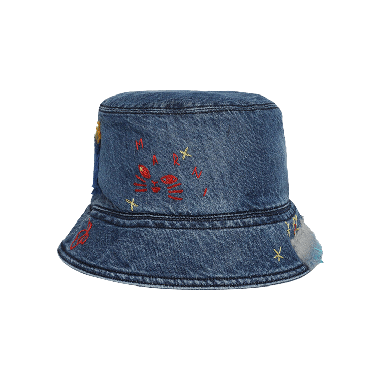 Marni Embroidered Denim Bucket Hat 'Iris Blue'