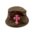 Chrome Hearts Leather Cross Patch Bucket Hat 'Brown/Pink'