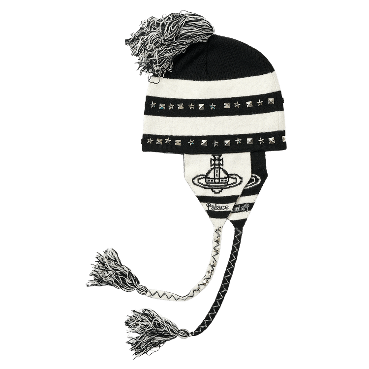 Palace x Vivienne Westwood Orb Knit Earflap Beanie 'Black/White'