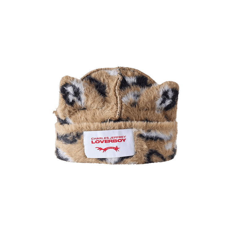 Charles Jeffrey Loverboy Fluffy Chunky Ears Beanie 'Brown Leopard'