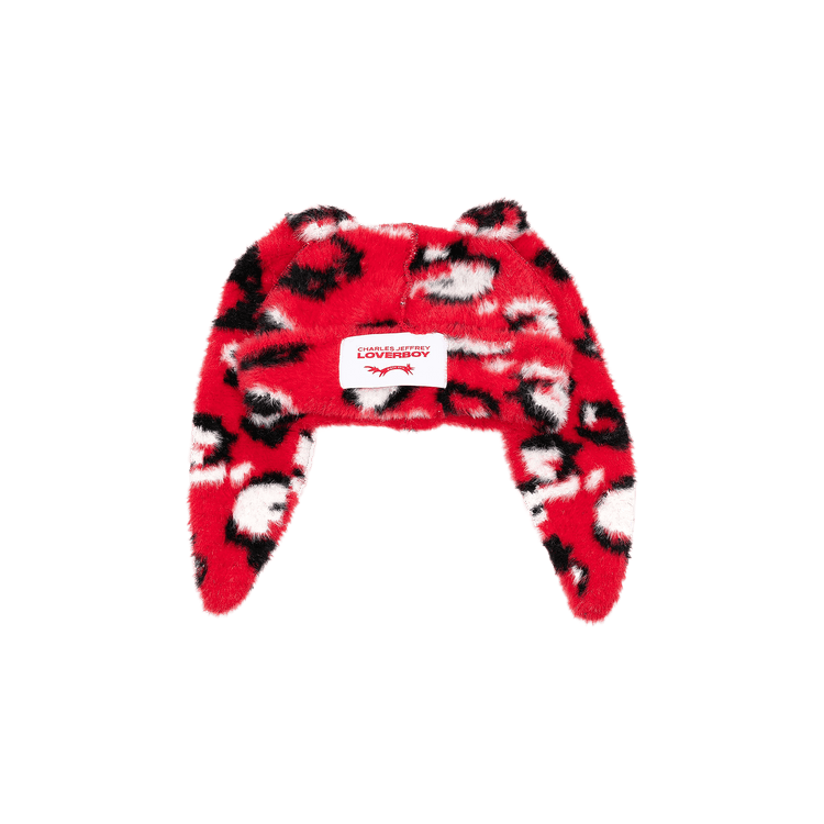 Charles Jeffrey Loverboy Fluffy Chunky Rabbit Beanie 'Red Leopard'