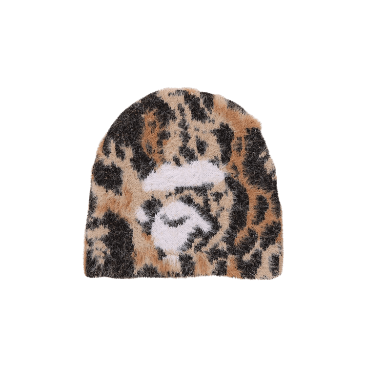 BAPE Wild Leopard Pattern Ape Face Knit Cap 'Beige'
