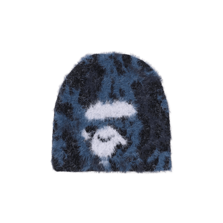 BAPE Wild Leopard Pattern Ape Face Knit Cap 'Navy'