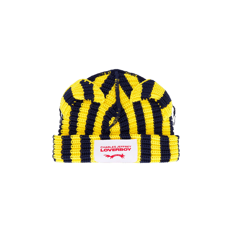 Charles Jeffrey Loverboy Chunky Ears Beanie 'Yellow/Navy Stripe'