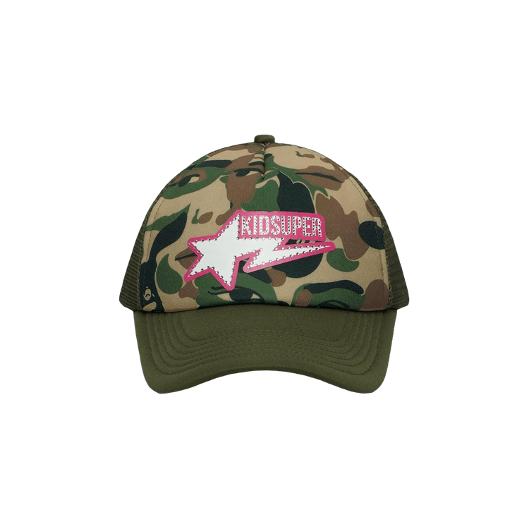 BAPE x KidSuper Bape Sta Logo Rhinestone Trucker Cap 'Green'