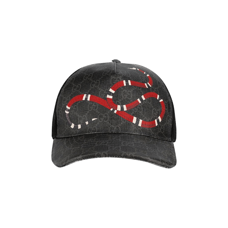 Gucci Kingsnake Print GG Supreme Baseball Hat 'Black/Grey'