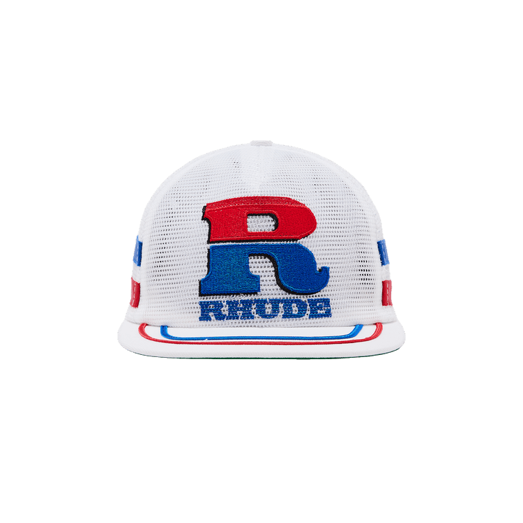 Rhude Split Petrol Logo Mesh Trucker Hat 'White'