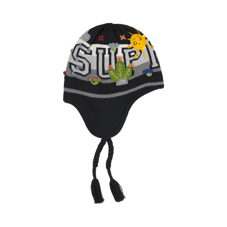 Supreme Felt Appliqué Earflap Beanie 'Black'