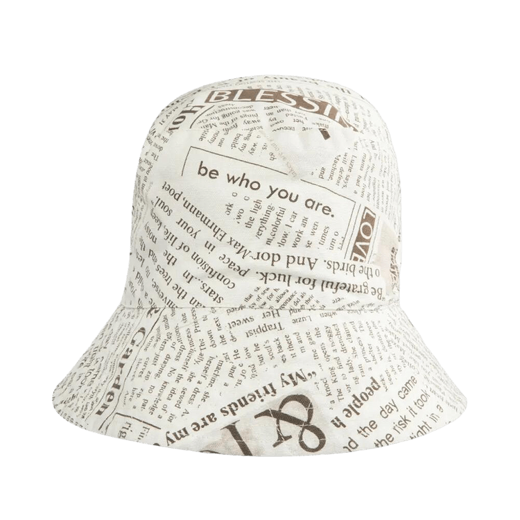 Engineered Garments Bucket Hat 'White Newspaper Print Canvas'
