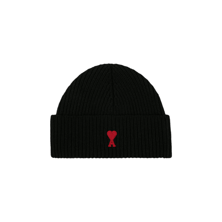 Ami Quota Beanie With Red De Coeur 'Noir/Rouge'